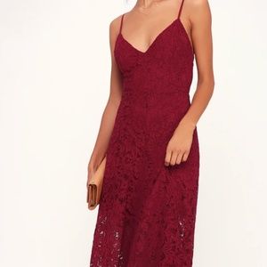Lulus One Wish Burgundy Lace Midi Dress
